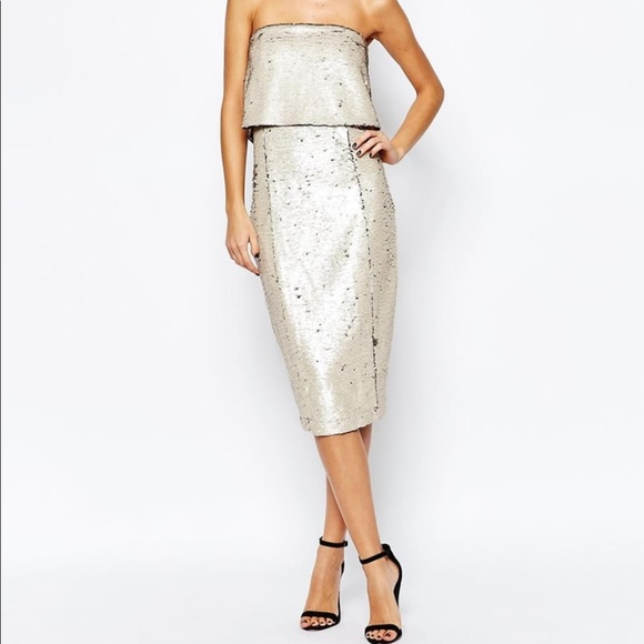 sequin bandeau midi dress